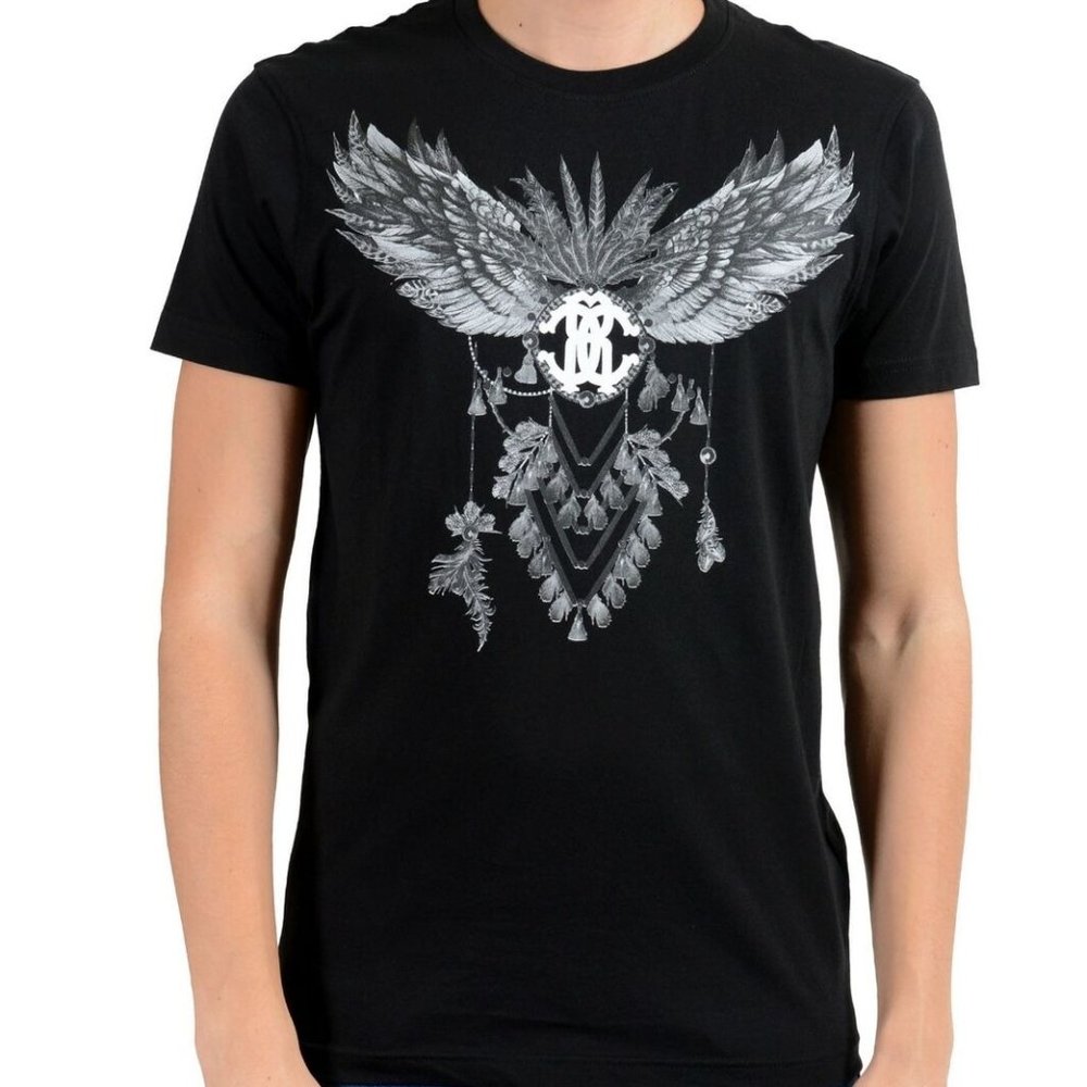 Roberto Cavalli Black Graphic Crewneck T-Shirt